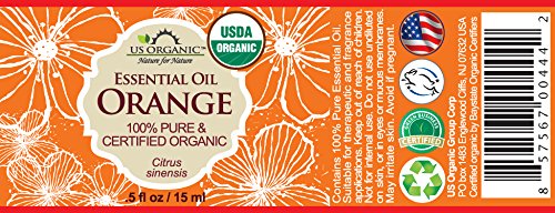 US Organic 100% Pure Sweet Orange Essential Oil - USDA Certified Organic - 15 ml - w/Improved caps and droppers (More Size Variations Available)