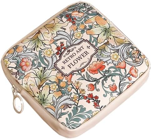 Sanitary Napkin Storage Bags,Portable Menstrual Cup Nursing Pad Tampon Storage Pouch,Leather Oil Painting Flower Travel Makeup Bags Coin Purse Sundries Pouch with Zipper