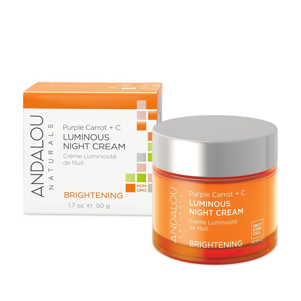 Andalou Naturals Purple Carrot + Vitamin C Luminous Skin Night Cream - Hydrating Face Moisturizer - With Fruit Stem Cell Complex for Radiant Skin - 1.7 fl oz
