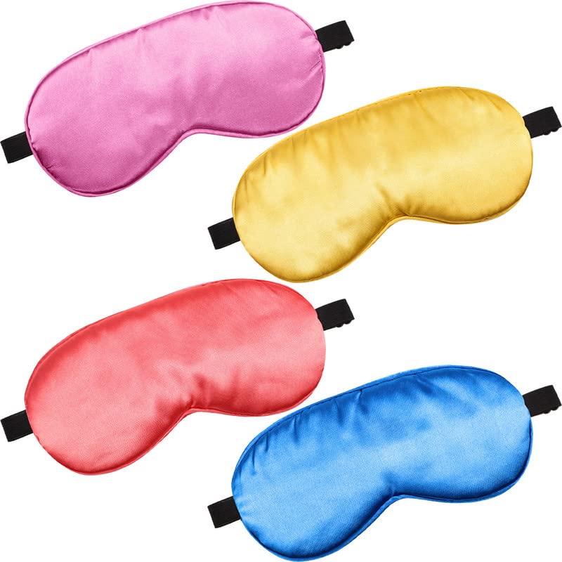 BBTO 4 Pcs Silk Sleep Eye Masks Smooth Soft Satin Eye Covers with Adjustable Strap Blindfold for Sleeping Blocking Out Lights Travel Relaxation(Blue, Watermelon Red, Gold, Purple)