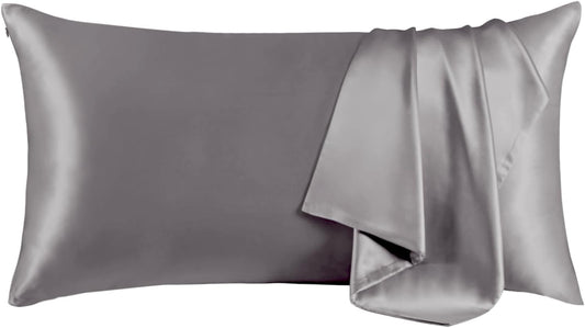 THXSILK 100% Mulberry Silk Pillowcase for Hair and Skin, Natural Silk Pillow Cover with Hidden Zipper, Ultra-Soft Breathable Smooth Organic Silk Pillowcase(Grey, California King Size 20"x40")