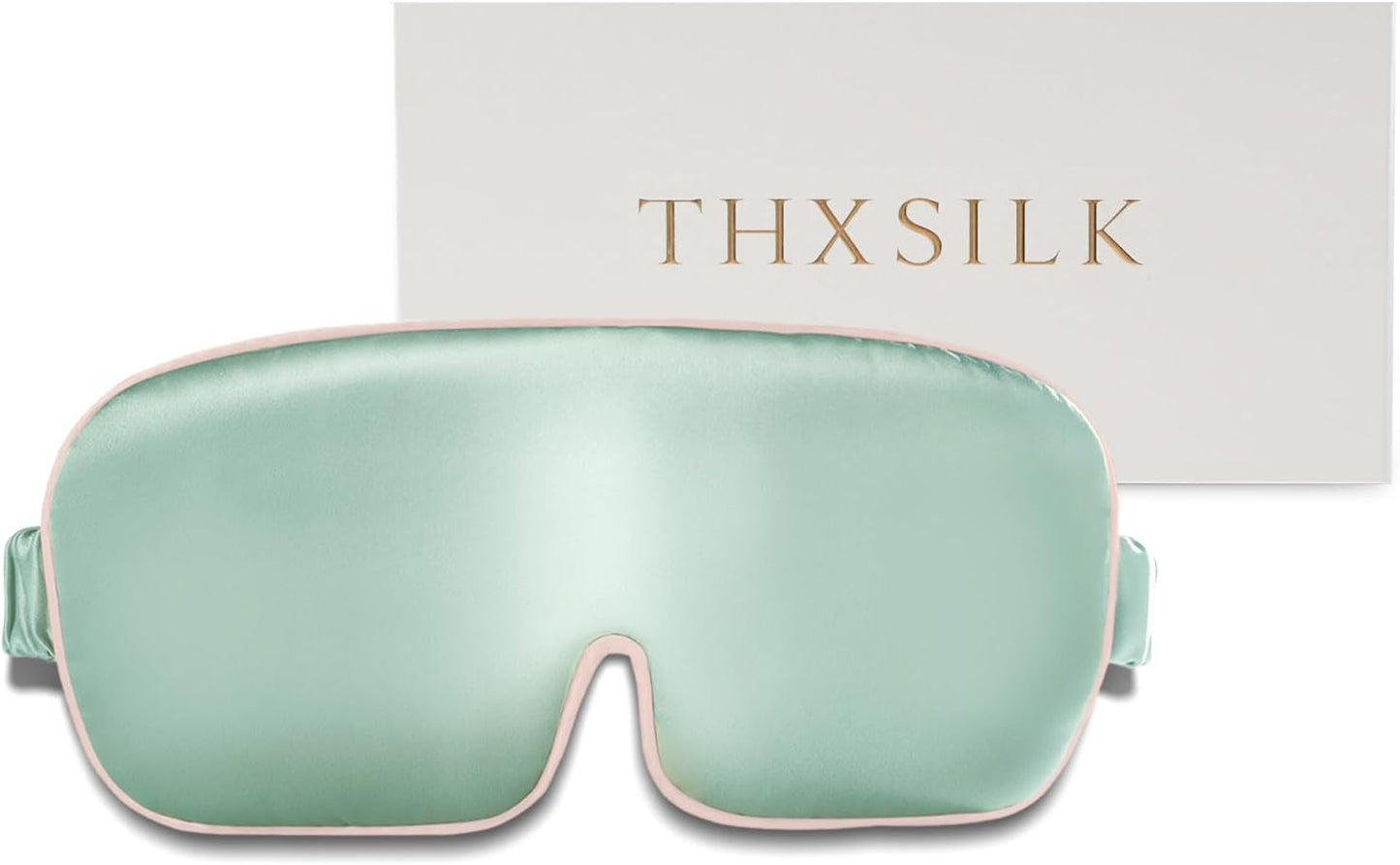 THXSILK 100% Mulberry Silk Sleep Mask, 6A Grade 25 Momme Eye Mask for Sleeping, Color-Blocking Blindfold, Soft Silk Eye Cover for Women, Men, Travel, Nap, Airplane(4×9inches, Mint Green)