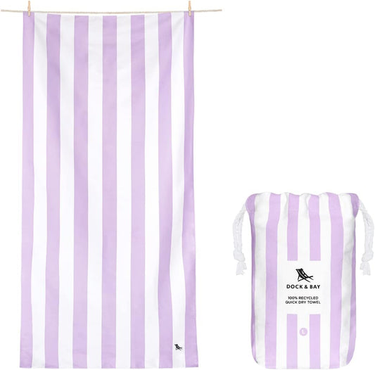 Dock & Bay Customized Beach Towel - Quick Dry, Sand Free - Compact, Lightweight - 100% Recycled - Includes Bag - Cabana Light - Lombok Lilac - Large