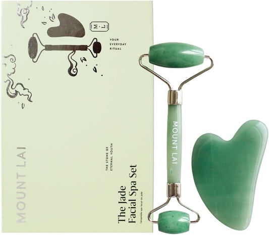 Mount Lai Jade Gua Sha Facial Tools, Jade Roller and Gua Sha Facial Tools Set, Guasha Tool for Face to Relieve Muscle Tension and Reduce Puffiness, Anti Aging Skin Care Sets for Women