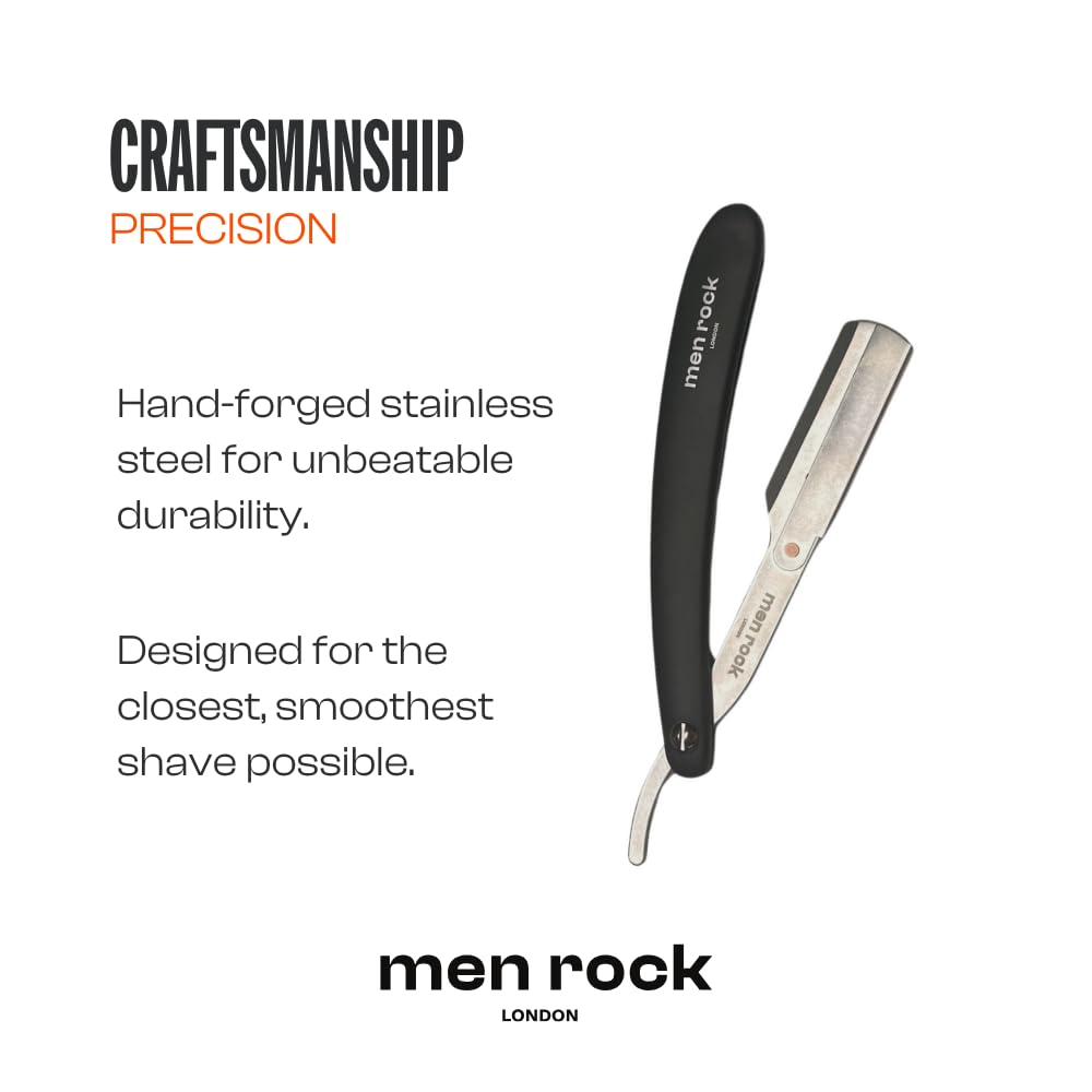 Men Rock The Cut Throat Razor - Stainless Steel Straight Razors for Men - With Replaceable Blades - Beard Shaping Tool - Beard Care for Men - 6 Pc