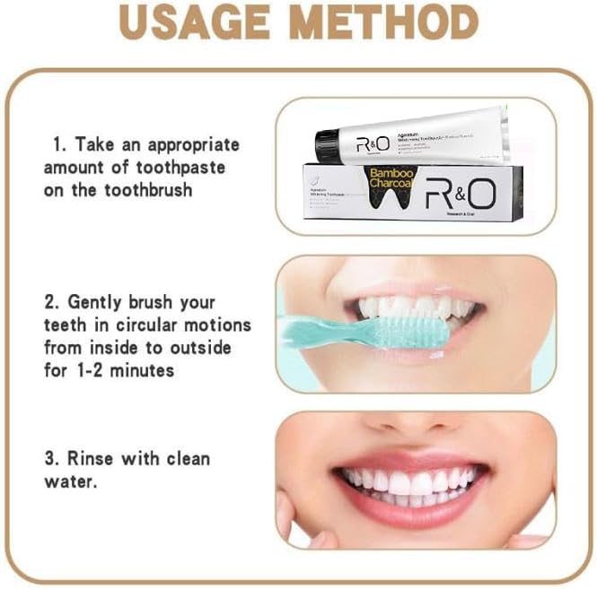 R&O Ageratum Whitening Toothpaste with Bamboo Charcoal, 3.53 oz - Removes Stubborn Stains, Great for Teeth Whitening, Reduces Plaque, Promotes Oral Health with Long - Lasting Fresh Breath (2 Tubes)