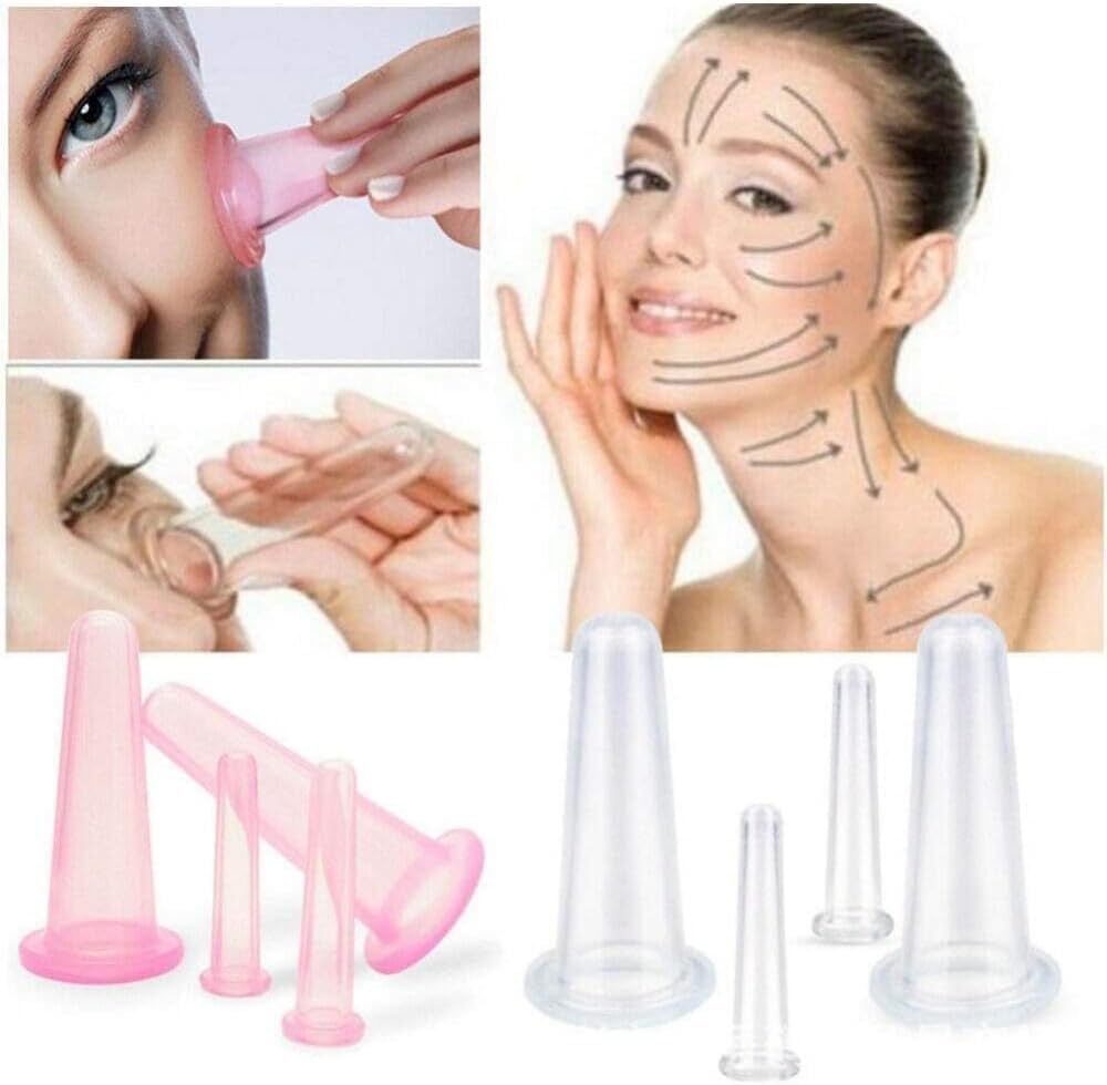 4Pcs Mini Massage Cupping Set Silicone Facial Cups Face Massager Helper Skin Care Neck Back Eyes Massaging Cup Safe to Use, Don't Worry About Burns (Blue)