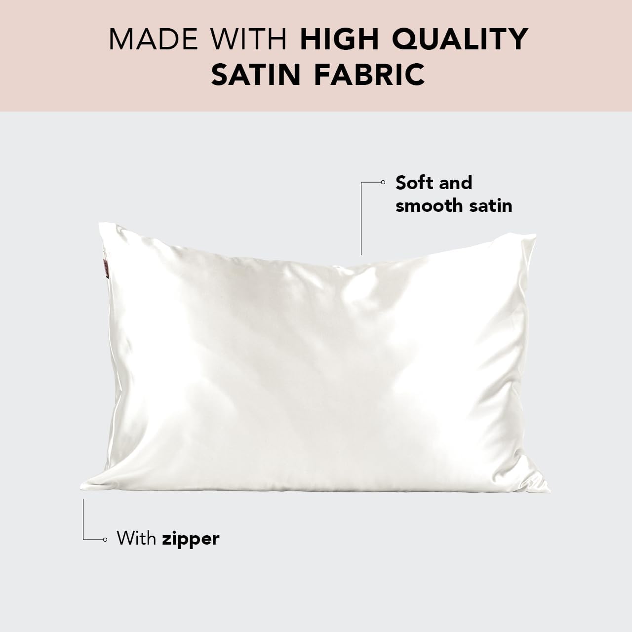 Kitsch Satin Pillowcase with Zipper for Hair & Skin, Softer Than Silk Pillow Cases Queen Size Set of 2, Wrinkle-Free, Smooth and Cooling Satin Pillow Covers, Standard Size 19"x26" - Ivory, 2pcs