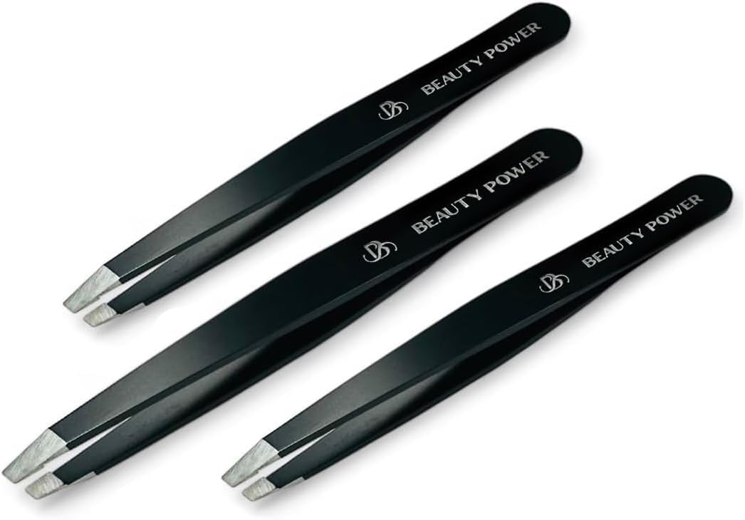 Ultra-Precision Professional Slant Tweezers for Women Facial Hair - German Stainless Steel, Lightweight Black Tweezers for Women & Men, Ideal for Eyebrow & Facial Grooming (3 Matte Black)