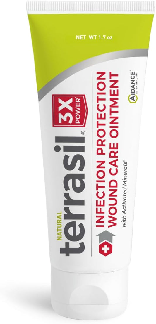 terrasil Wound Care 3X Healing Ointment, Infection Protection for Bed Sores, Pressure Sores, Skin Ulcers, Wounds, Burns, Blisters, First Aid (1.7oz)