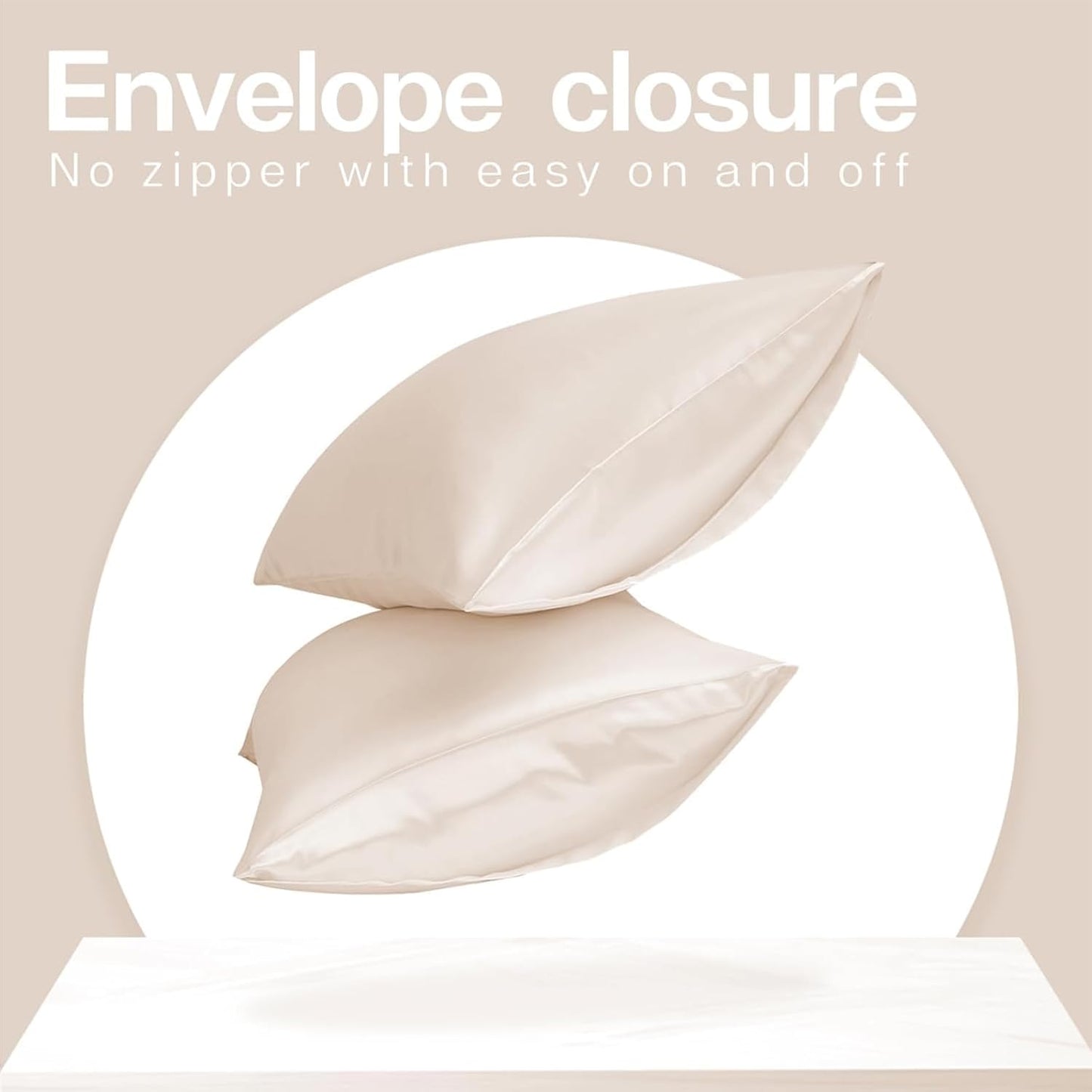 MR&HM Satin Pillowcase for Hair and Skin, Silk Satin Pillowcase 2 Pack, King Size Pillow Cases Set of 2, Silky Pillow Cover with Envelope Closure (20x36, Beige)