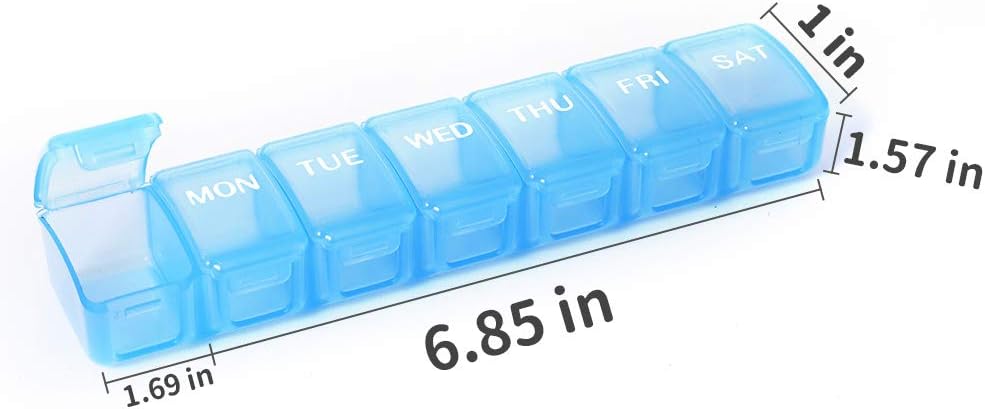 2 Packs Small Weekly Pill Organizer,Pocket Daily Pill Case Pill Box for Pills/Vitamin/Fish Oil/Supplements (Blue)