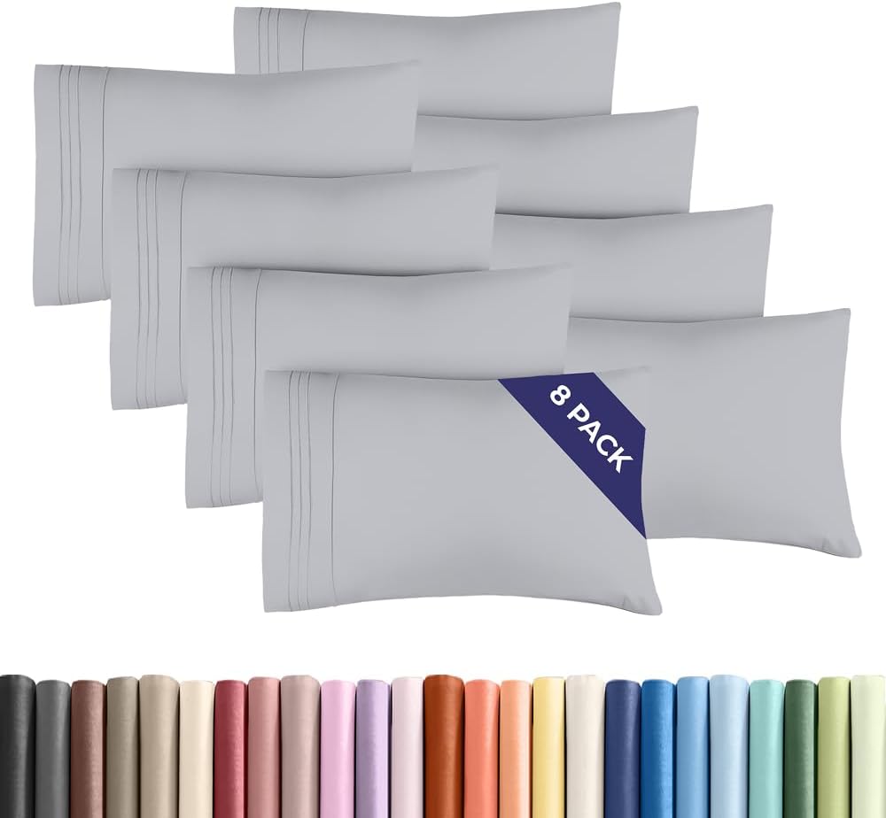 Standard Pillow Cases Set of 8 - Ultra Soft Hotel Quality Pillowcase Covers - Comfy & Wrinkle Free - Shrink, Stain and Fade Resistant - Machine Washable Pillow Protectors - 8 Piece Set - Steel Blue