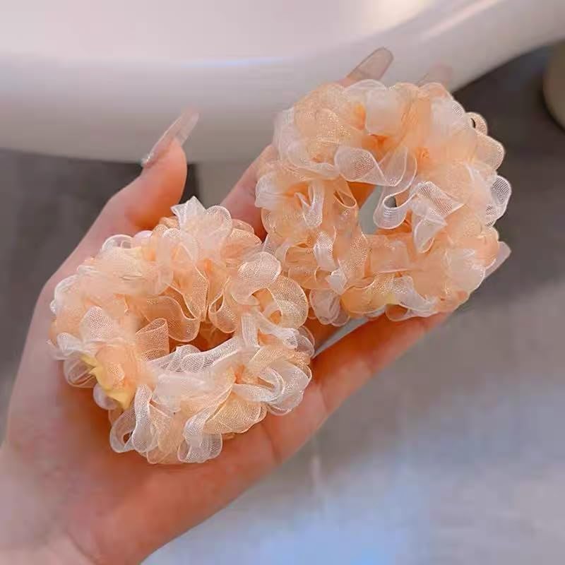 Lemeilleur 10 PCs (5 Pairs) Multicolor Cute Gauzy Elastic Hair Scrunchies for Buns Hair Ties Ponytail holders Band for Girls Kids Cheerleaders Hair Accessories