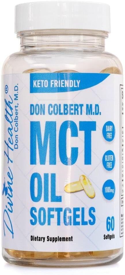 Divine Health Dr.Colbert's Keto Zone® All Natural MCT Oil Softgels 1000mg from Organic Coconuts - 60 Softgels - Ketogenic Approved