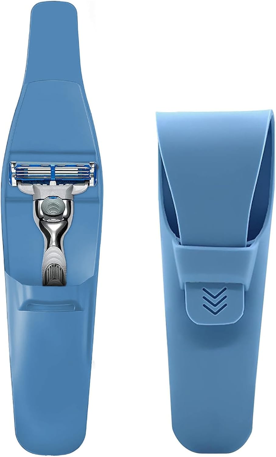 LinMei Silicone Razor Travel Case, Blue+Black, Compatible with Gillette, Parker, Merkur Razor (Gray 2pcs) (Blue 2pcs)
