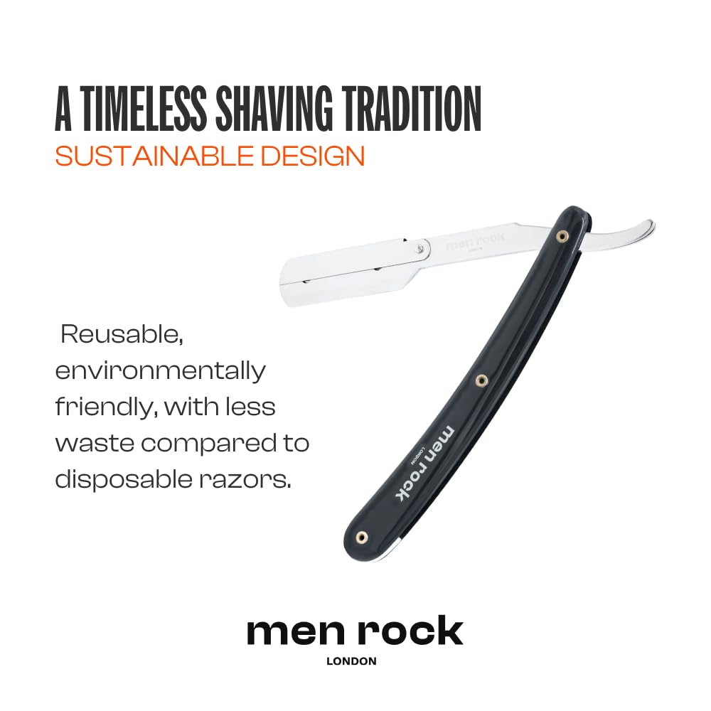Men Rock The Cut Throat Razor - Stainless Steel Straight Razors for Men - With Replaceable Blades - Beard Shaping Tool - Beard Care for Men - 6 Pc