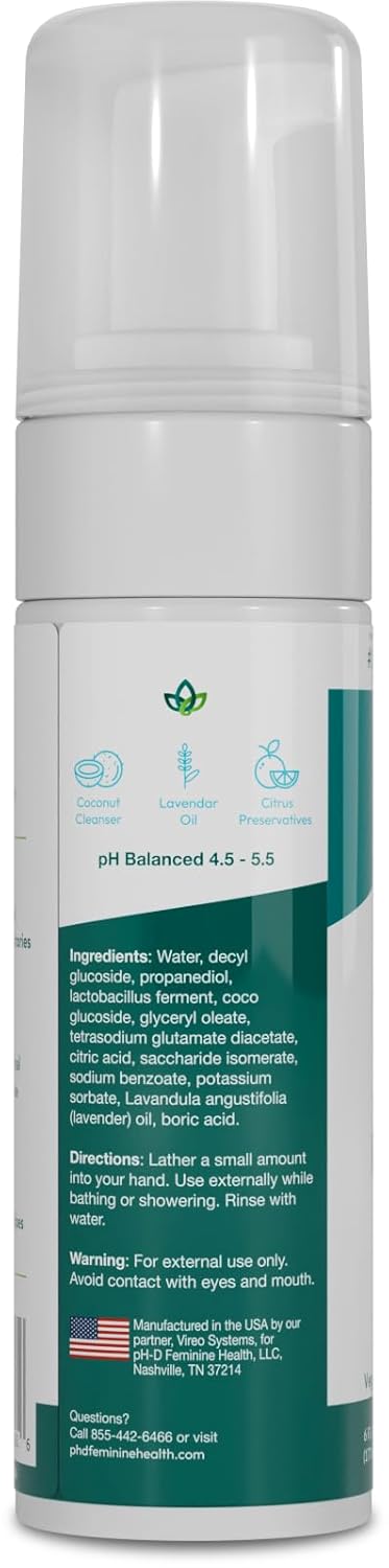 pH-D Feminine Health - Boric Acid Foam Wash - pH-Balanced, Paraben-Free, and Plant-based (Sensitive, 6 Fl Oz (Pack of 2))