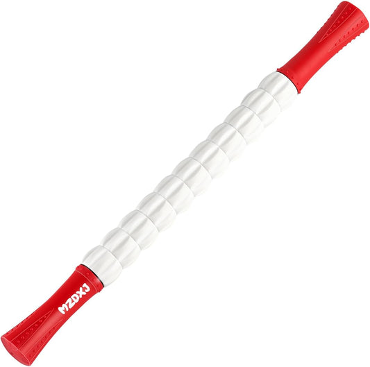 Muscle Roller Stick for Athletes - Deep Tissue Fascia Blaster & Roller Massager for Myofascial Pain Relief - Handheld Physical Therapy & Recovery Tool(Red White-20 inch)