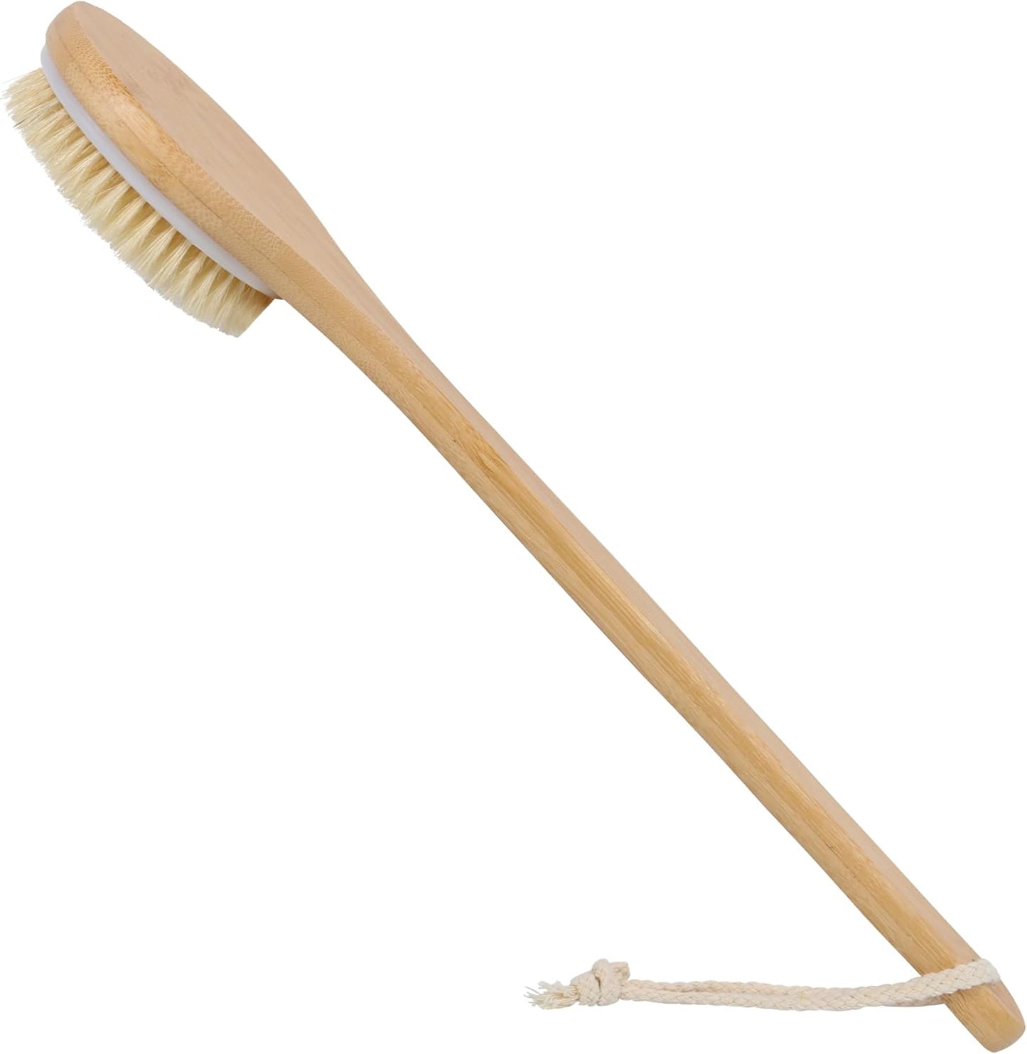 OWIIZI Back Scrubber Brush for Shower, Round Head Bristle Body Large Area Deep Cleanse Bath Brushes, Bamboo Long Handle Skin Exfoliator for Men Women Elders Wet or Dry Use