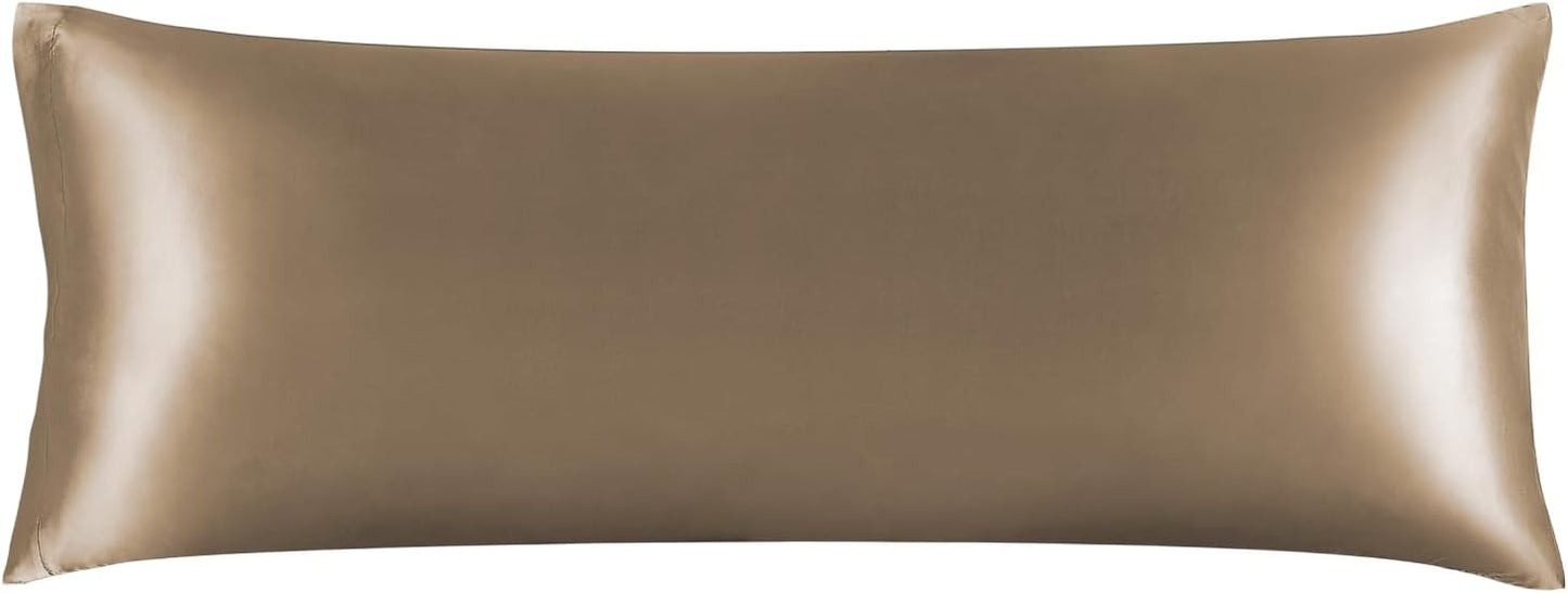 BEDELITE Satin Body Pillow Cover, Super Soft and Cooling Body Pillow Pillowcase for Hair and Skin, Breathable Silky Full Long Pillowcase Cover(20"x54", Tawny Brown)