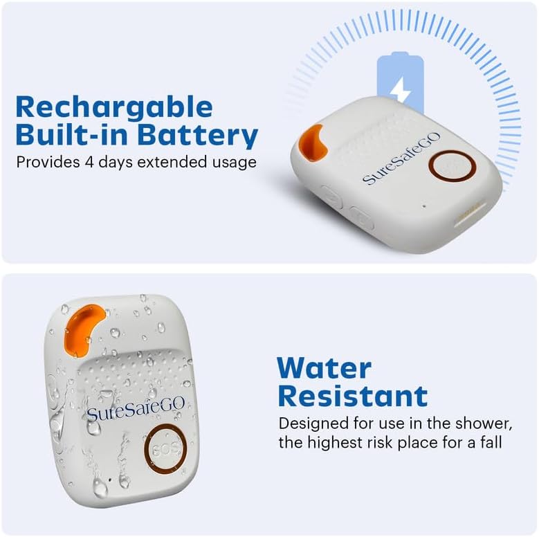SureSafeGO Medical Alert System for Elderly - Calls Friends and Family - GPS Tracking, Fall Detection, 4 Day Battery Life, Shower Water Resistant - Monthly Subscription Required (White)