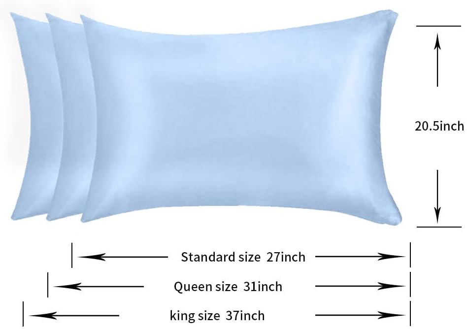 100% Mulberry Silk Pillowcases Set of 2 for Hair and Skin and Super Soft and Breathable Queen Size Nature Silk Pillowcases (Queen, Blue)