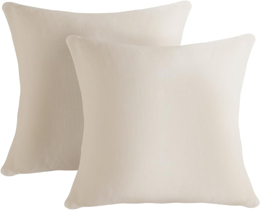 Muslin Pillowcases Throw Size 100% Cotton, 2 Pack Linen Like Pillow Shams with Zippered Closure, Ultral Soft and Breathable Pillow Case Covers, White, 26" X 26", No Filling