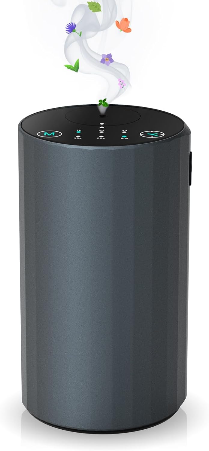 Waterless Essential Oil Diffuser Aromatherapy Scent Diffusers for Home Large Room, Bedroom, Car, Office, Desk, Battery Operated Mini Portable Air Freshener (Grey)