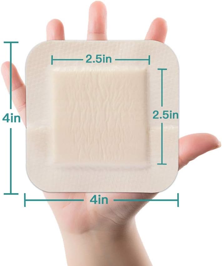 Dimora Silicone Foam Dressing Silver Ag Sterile Wound Bandage with Gentle Silicone Adhesive Border 4"x 4" Waterproof Breathable Ultra Absorbent Pads
