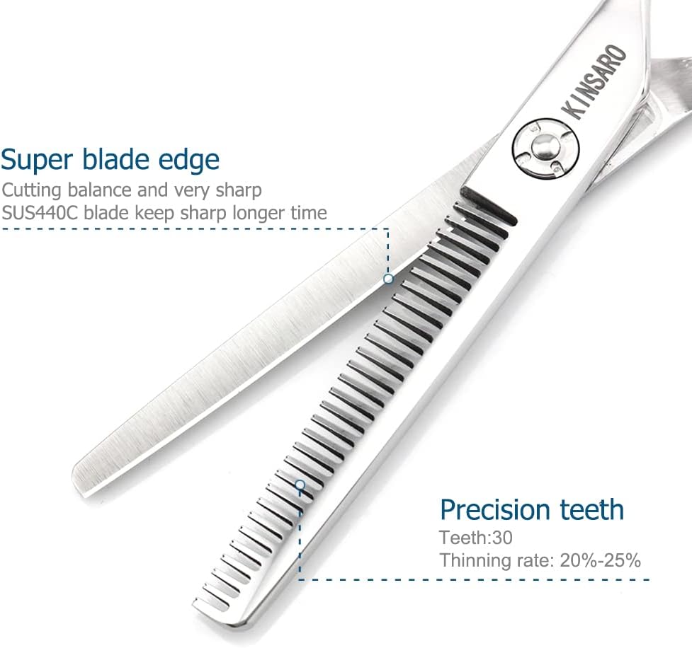 Hair Scissors 6 Inch Professional Barber Hair Thinning Scissors Thinning Shears 440C Barber Shears 30 Teeth Rose handle KINSARO for Hairdresser Barbershop or Home Use