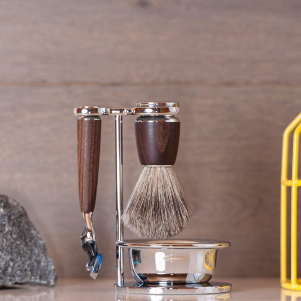 MÜHLE RYTMO Steamed Ash 4-piece Pure Badger 5-Blade Razor Modern Luxury Wet Shaving Set - Perfect for Every Day Use, Barbershop Quality Close Smooth Shave