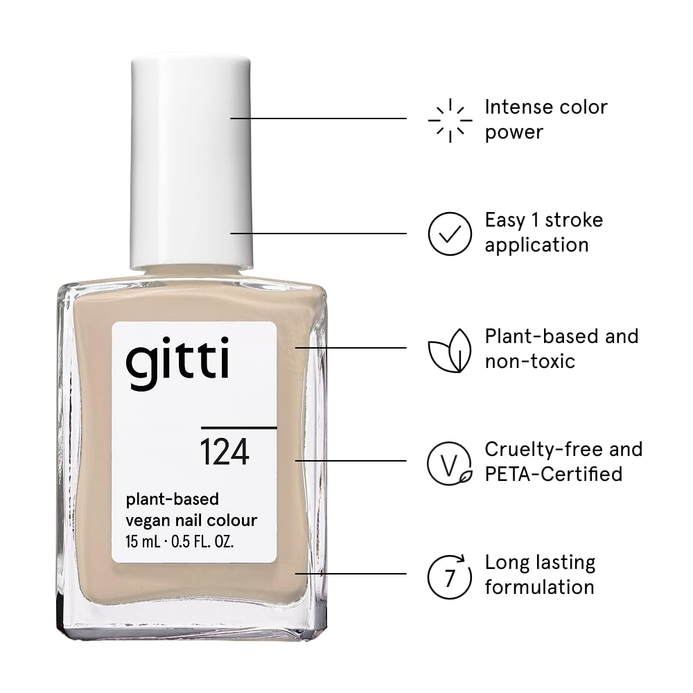 gitti Plant-based Nail Polish I Non-Toxic, 30-Free, Based On Natural Origin Ingredients, Cruelty-Free, Vegan, High Performance Colors, Glossy Finish, Shade no. 124 Silky Sand (0.5 fl oz)