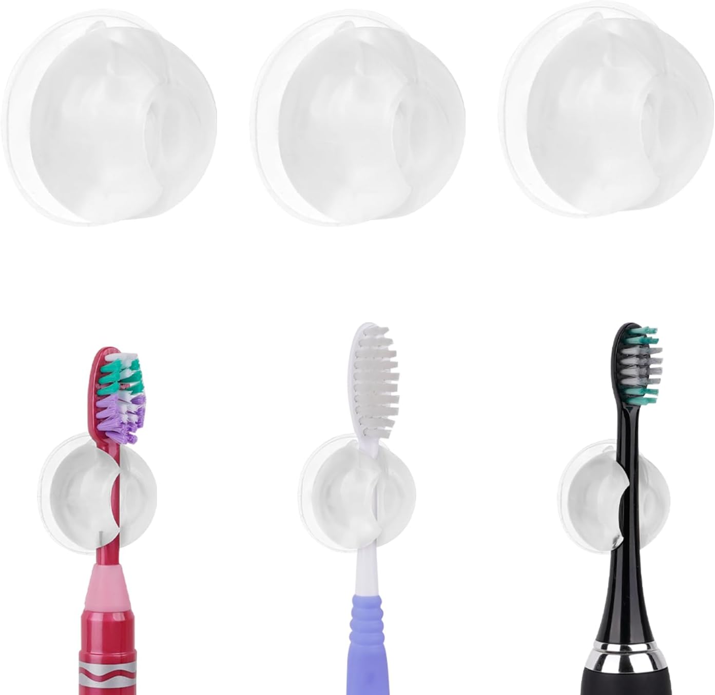 6 PCS Suction Cup Toothbrush Holder for Mirror, Electric Toothbrush Head Hanger Wall Mounted for Bathroom, Waterproof Multifunctional Hook for Towel, Key and Razor Clear