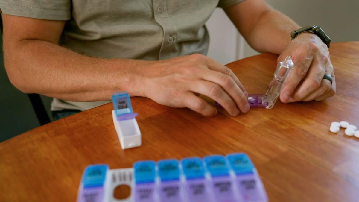 EZY DOSE Pill Cutter and Splitter with Dispenser, Safely Cuts Large, Small and Tiny Pills, Vitamins, Tablets in Half, Accurate and Easy Cutting, Stainless Steel Blade, Travel Sized, Purple, BPA Free