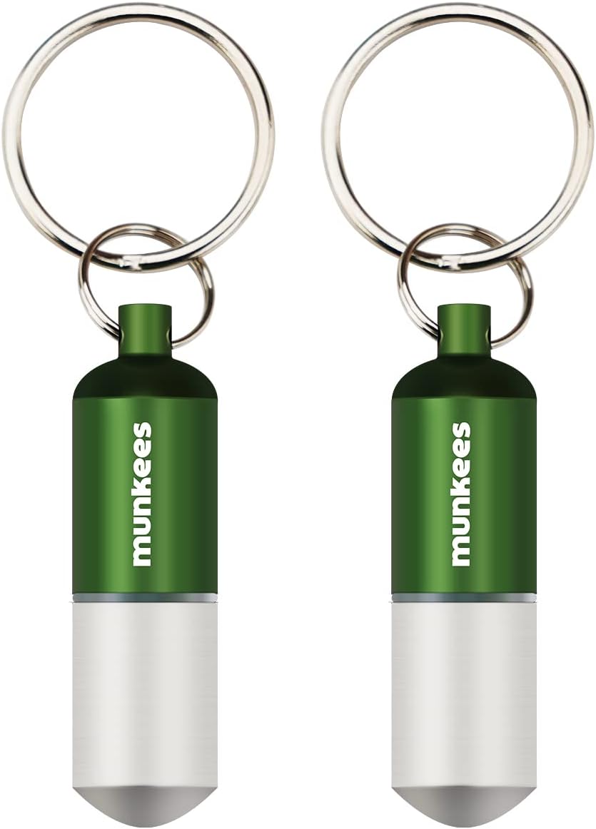 munkees Portable Pill Case Small Waterproof Capsules EDC Keychain, Travel Pill Bottle for Camping, Hiking, Backpacking, Compact Valuables Container for Outdoors 2-Pack