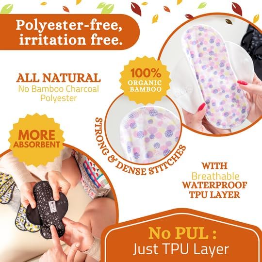 Non-Slip, (Premium) Reusable Menstrual Pads for Light Flow (6 Pack S+M) - Leak Proof & Odor Free Viscose Cloth Pads for Women & Teens - High-Temp Washable, Soft & Skin-Safe for All-Day Period Comfort