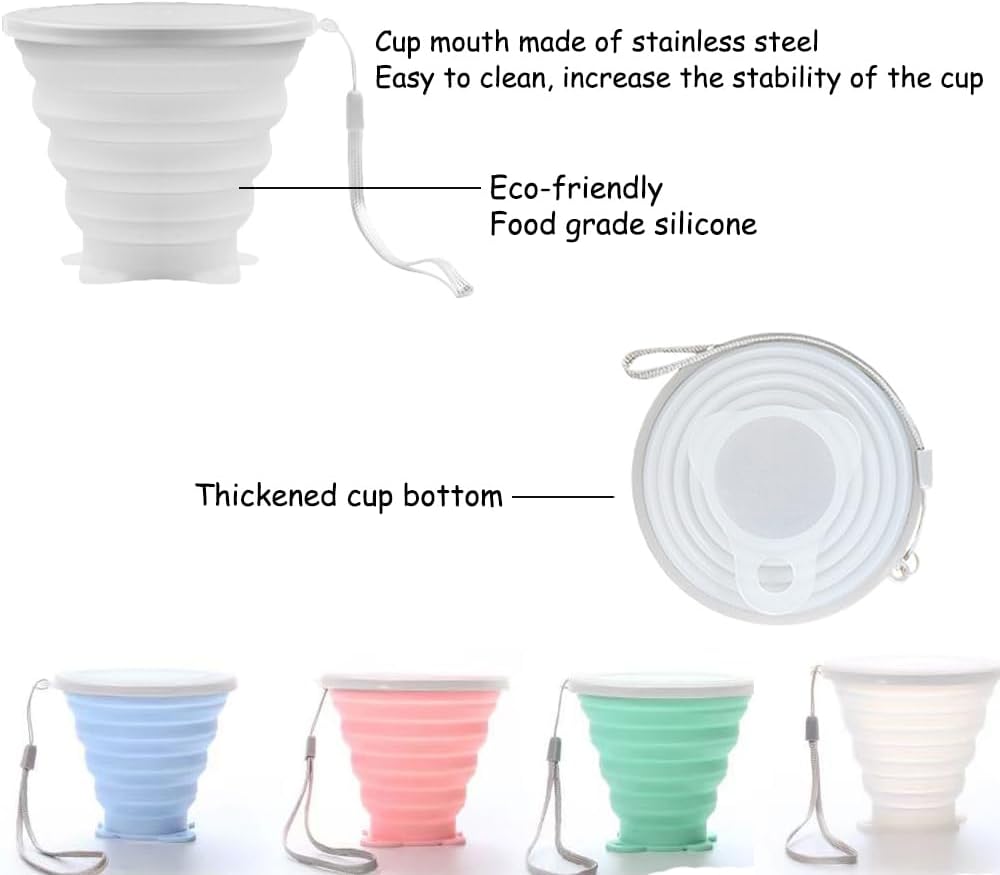 Silicone Collapsible Cups for Camping Travel,Small Portable Backpacking Camping Cup for Outdoor,Reusable Folding Travel Cup,270ml,Graduated(Transparent)