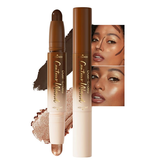 evpct Black Cocoa & Bronzer Shimmer Cream Contour Stick Face Body Makeup Dual Ended, no Transfer Waterproof 2 in 1 Cream Concealer Stick Contouring Makeup, Nose Contour Bronzer Sticks Face Highlighter