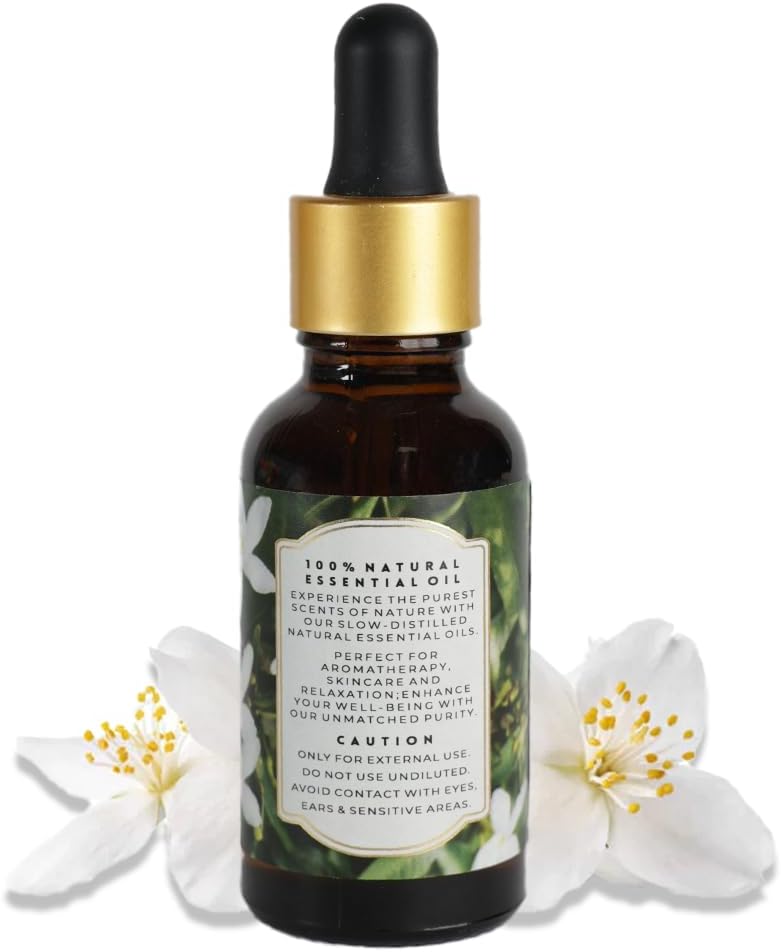 Luxurious Jasmine Essential Oil by Enhanced Essentials| Slow Distilled & Exotic| for Home,Diffusers,Skin & Hair Care,Aromatherapy,Bath,Perfume,Soap & Candle Making|with Glass Dropper| 1 fl oz (30 ml)