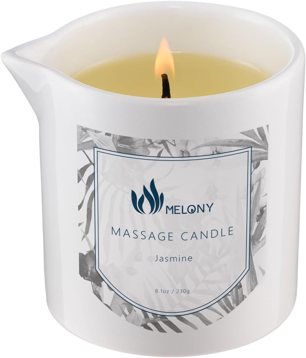 MELONY Aromatherapy Massage Candle - Body Oil Candle Lotion, Low Temp Body Safe Wax, Hydrating Warm Massage Oil Candle for Relaxation and Skin Nourishment - Jasmine, 8.1OZ