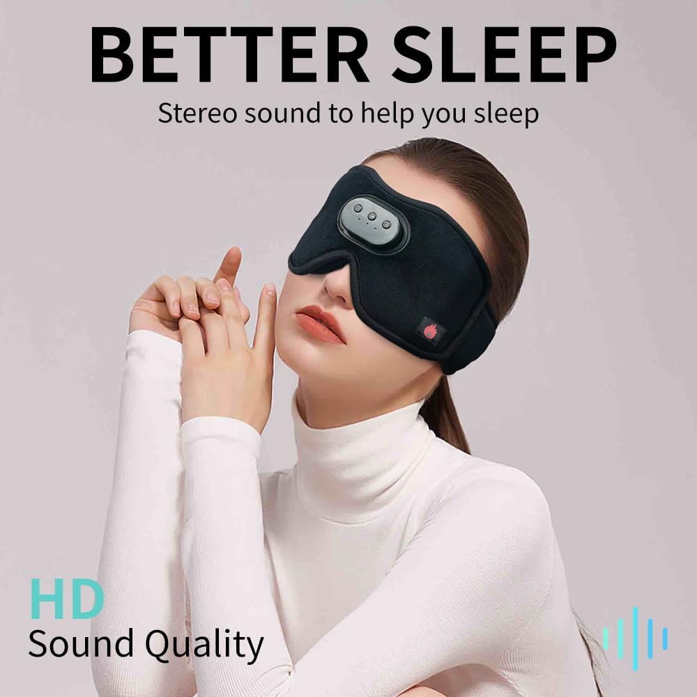 Heated Eye Mask with Bluetooth Headphones SYPVRY Wireless Sleep Eye Mask Headphones for Sleeping with Temperature & Timer Control, Warm Eye Compress USB Heated Mask for Dry Eyes Style, Black