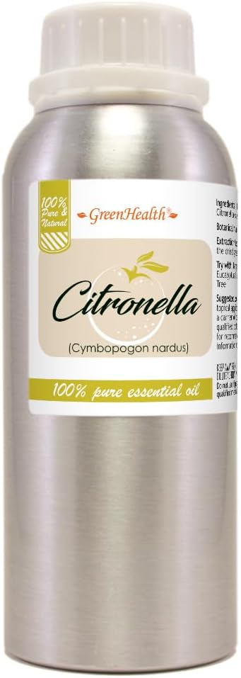 Citronella Essential Oil – 8 fl oz (237 ml) Aluminum Bottle w/Plug Cap – 100% Pure Essential Oil – GreenHealth