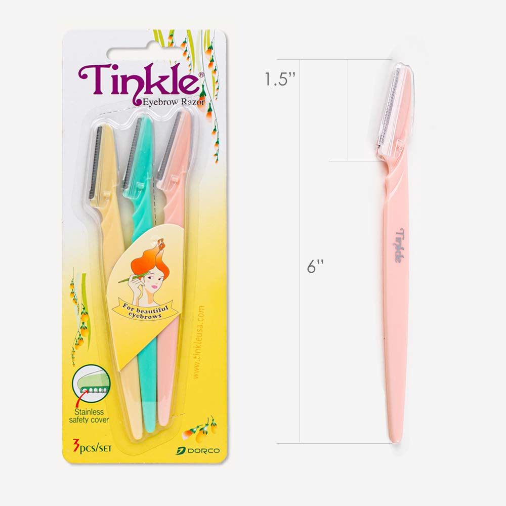 Tinkle Dermaplaning Tool 18ct, Dermaplane Razor for Women, Safe and Easy Peach Fuzz Remover, Eyebrow Trimmer with Protective Cover (6 Packs of 3)