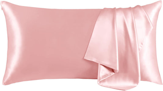 THXSILK Set of 2 100% Mulberry Silk Pillowcase for Hair and Skin Health, Soft Breathable and Smooth Pillowcases with Hidden Zipper, Both Sides Premium 6A+ Silk, California King 20"x40", Pink