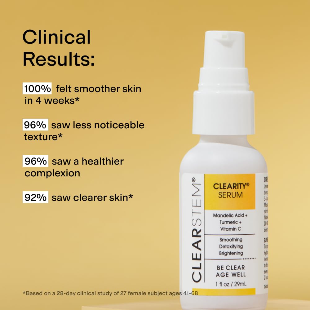 CLEARSTEM - CLEARITY The Blackhead Dissolver Mandelic Acid Serum - Vitamin C, Turmeric, Collagen Boost - All Skin Types - Facial Skin Care Products - Gluten Free, Cruelty Free - 1 fl oz / 29ml