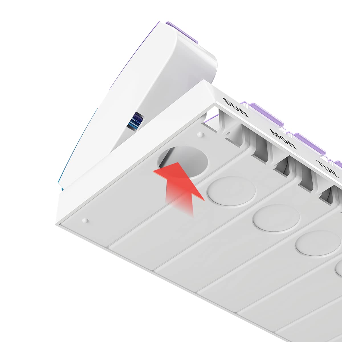 EZY DOSE Weekly (7-Day) AM/PM Pill Organizer, Vitamin and Medicine Box, Large Pop-out Compartments, 2 Times a Day, Blue and Purple Lids