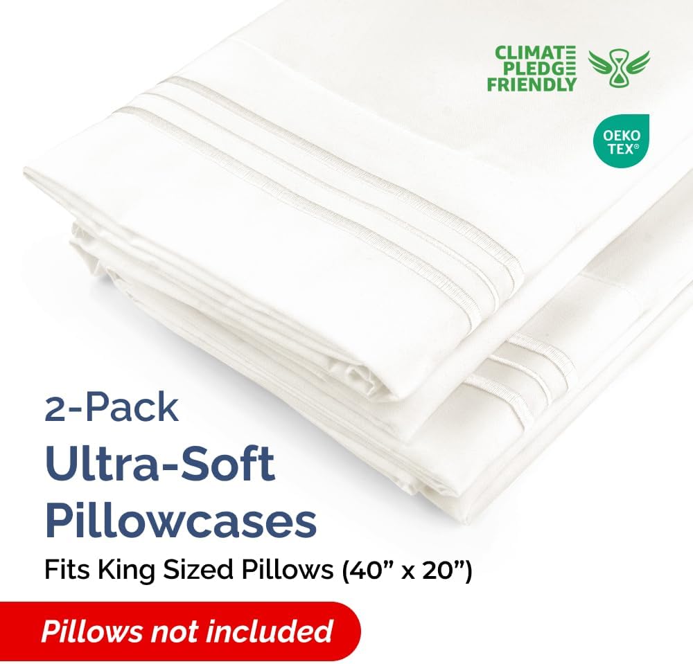 King Pillow Cases Set of 2 - Ultra Soft Hotel Quality Pillowcase Covers - Comfy, Cozy & Wrinkle Free - Shrinkage and Fade Resistant - Machine Washable Pillow Protectors - 2 Piece Set - Antique White
