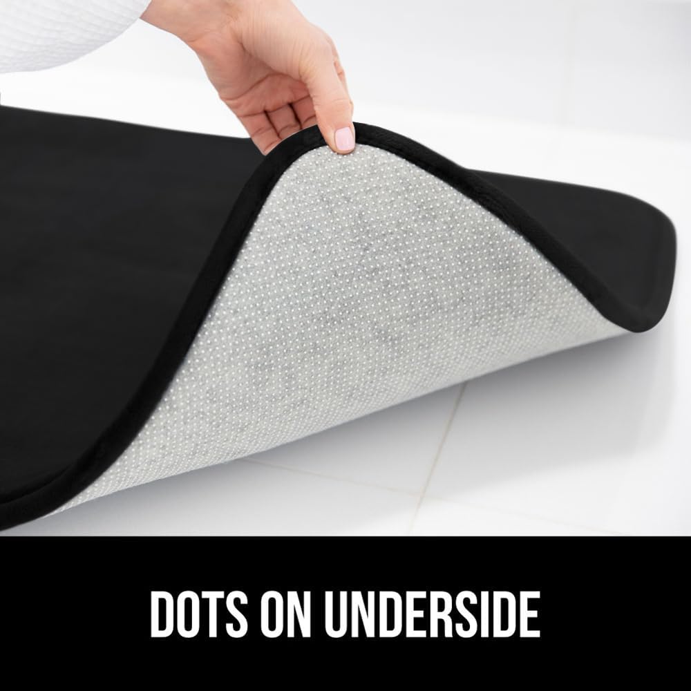 GORILLA GRIP Thick Memory Foam Toilet Rug for Bathroom, Square Shaped Washable, Soft Absorbent Velvet Topside Floor Mats, Machine Wash, Cushioned Luxury Rugs for Bath Room, 22.5x19.5, Black