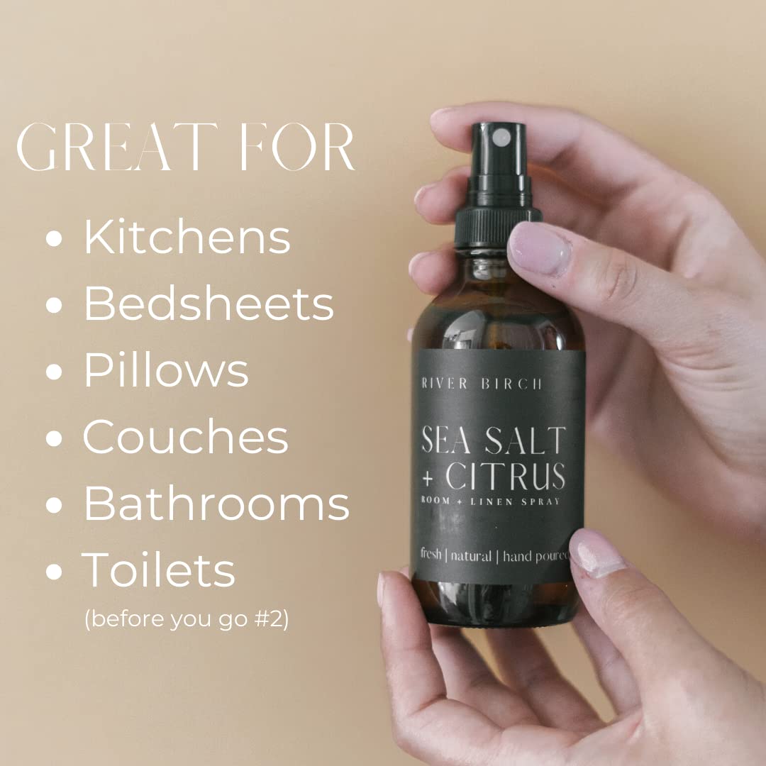 River Birch Sea Salt + Citrus Scented Linen and Room Spray | Home Fragrance | 4 oz Glass Amber Bottle | Luxury Signature Scent | Handmade in Texas